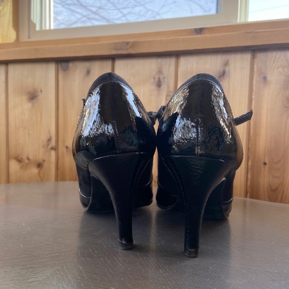 Black Suede & Leather T-Strap Heels - Picture 2 of 3